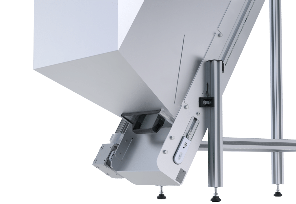 Entleerungsöffnung mit Verschlussschieber und Füllstandsanzeige optisch